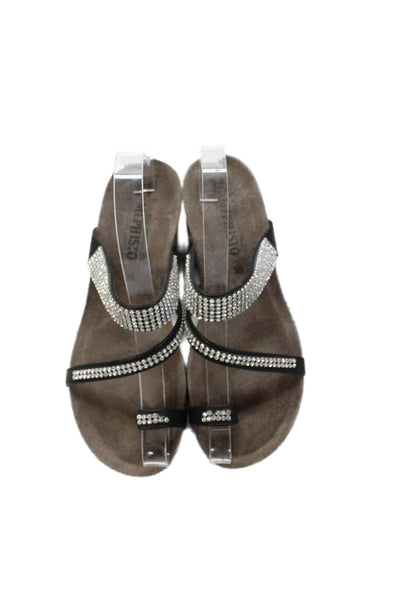 Mephisto Womens Rhinestoned Wedge Sandals Black Size 8