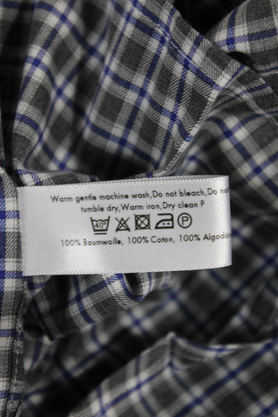 Eton Mens Gray Plaid Collared 100% Cotton Long Sleeve Shirt Size XL