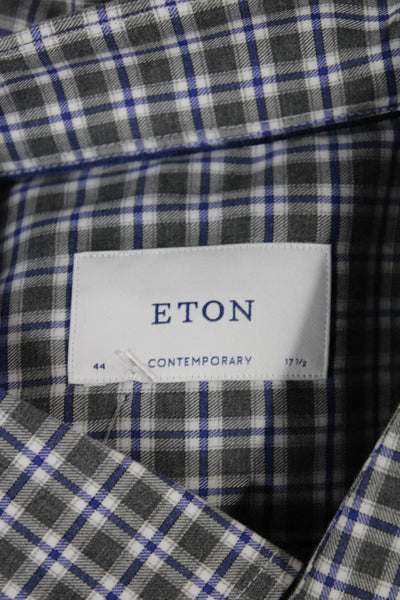 Eton Mens Gray Plaid Collared 100% Cotton Long Sleeve Shirt Size XL