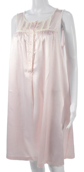 Oscar de la Renta Women Pink Satin Sleeveless Round Neck Mid-Calf Dress Size PP
