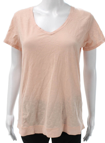 Vince Womens Pink V-Neck Cotton Blend Basic T-Shirt Short Sleeve Size S