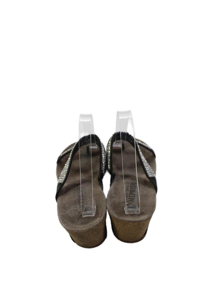 Mephisto Womens Rhinestoned Wedge Sandals Black Size 8