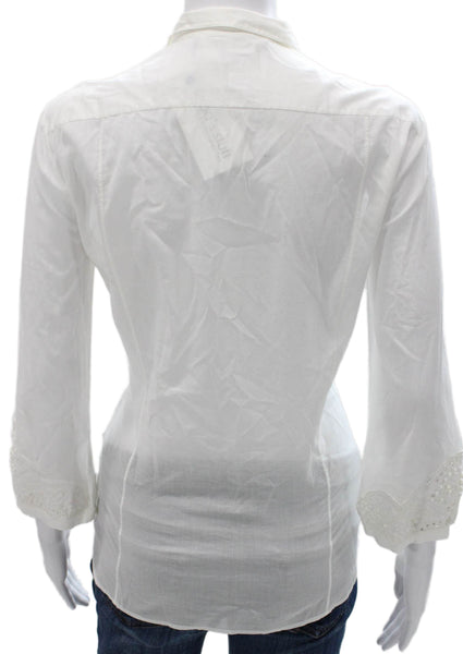 Roberto Cavalli Women Basic Cotton Collared Blouse White 3/4 Sleeve Size S