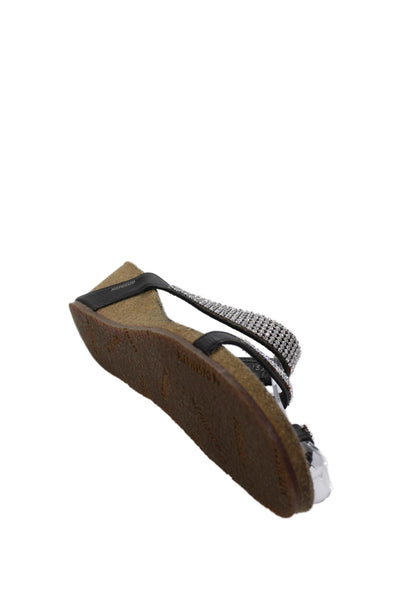 Mephisto Womens Rhinestoned Wedge Sandals Black Size 8