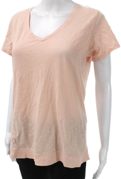 Vince Womens Pink V-Neck Cotton Blend Basic T-Shirt Short Sleeve Size S