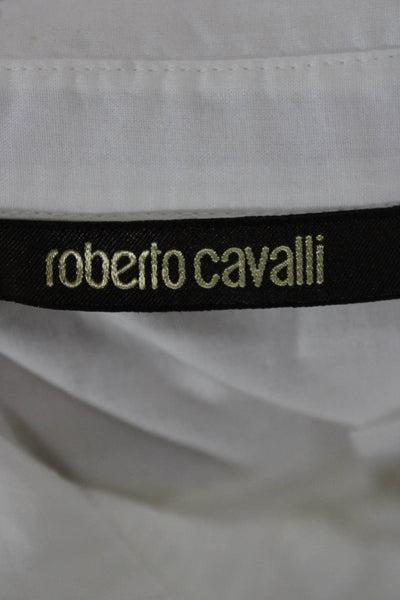 Roberto Cavalli Women Basic Cotton Collared Blouse White 3/4 Sleeve Size S