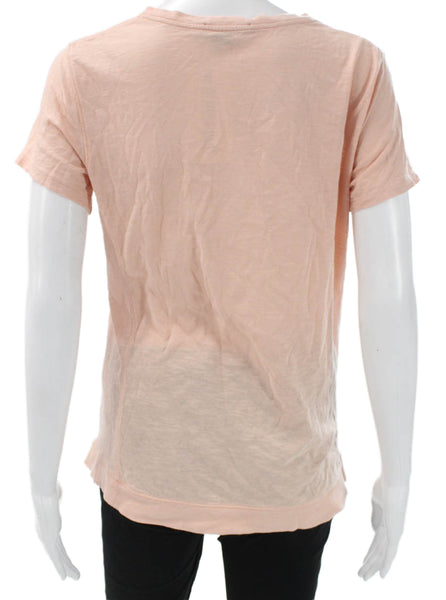 Vince Womens Pink V-Neck Cotton Blend Basic T-Shirt Short Sleeve Size S