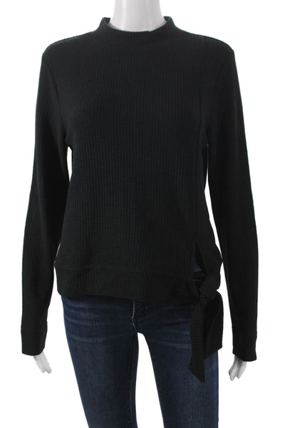 Lilla P Women Black Mock Neck Long Sleeve Basic Blouse Size S