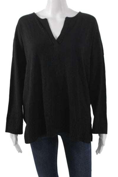 Lilla P Women Pullover Sweater Cotton V Neck Long Sleeve Black Size L