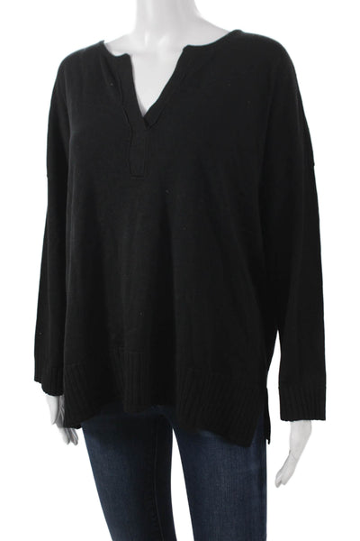 Lilla P Women Pullover Sweater Cotton V Neck Long Sleeve Black Size L