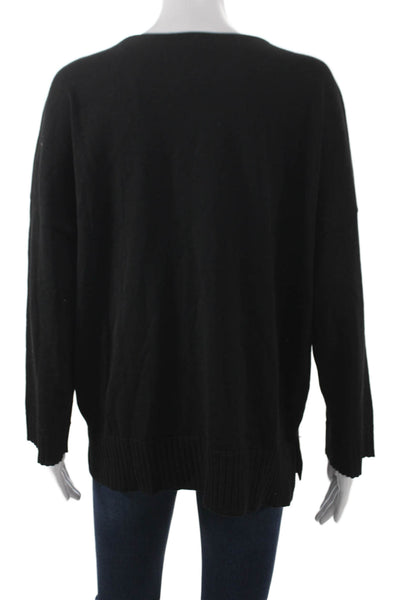 Lilla P Women Pullover Sweater Cotton V Neck Long Sleeve Black Size L
