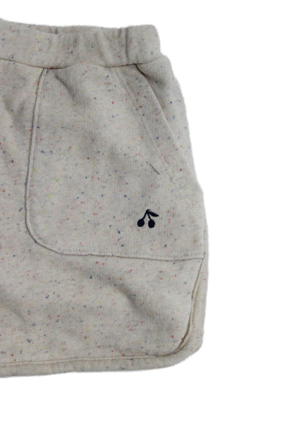 Bonpoint Girls Elastic Waistband Logo Knit Speckled Shorts Beige Size 14