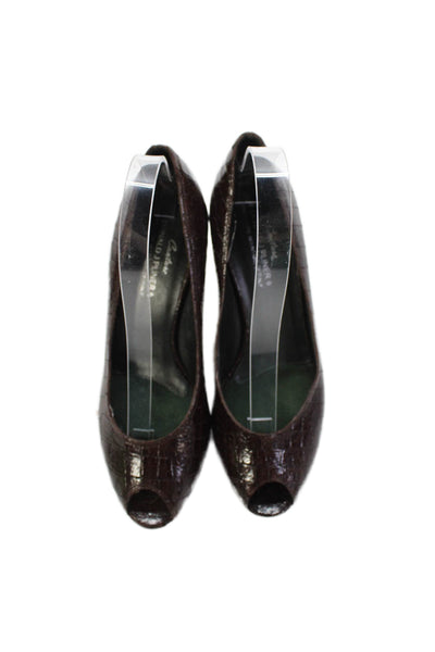Donald J Pliner Womens Leather Open Toe Heels Brown Size 7.5