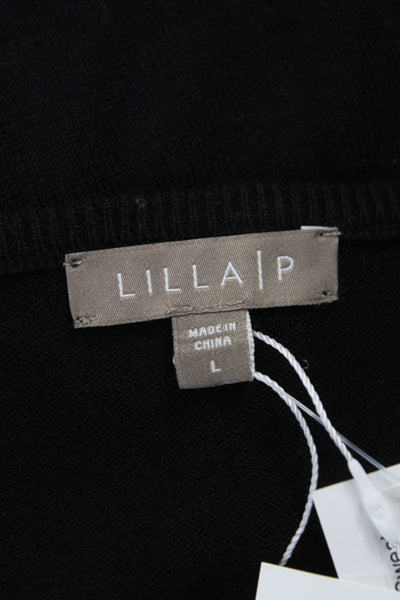 Lilla P Women Pullover Sweater Cotton V Neck Long Sleeve Black Size L