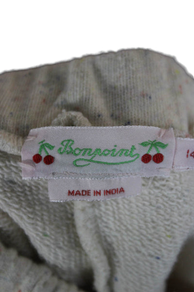 Bonpoint Girls Elastic Waistband Logo Knit Speckled Shorts Beige Size 14