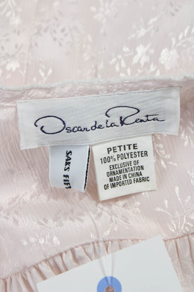 Oscar de la Renta Women Dress Pink Floral Short Sleeve Henley Midi Size PP