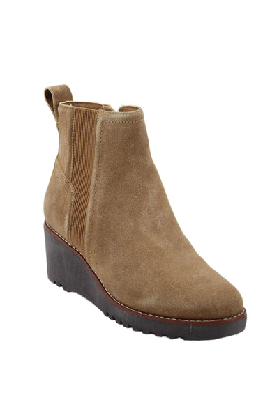 Sanctuary Womens Leather Round Toe Wedge Boots Brown Size 5.5M