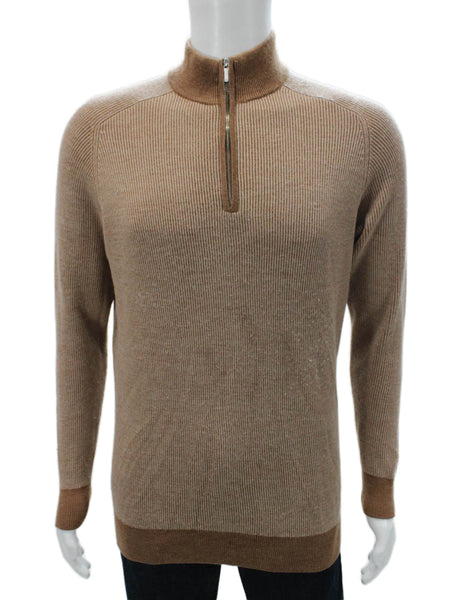Peter Millar Mens Pullover Sweater Brown Mock Neck Merino Wool Size L