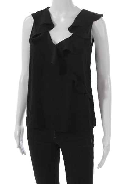 Zara Women Basic V-Neck Sleeveless Black Polyester Blouse Size XS