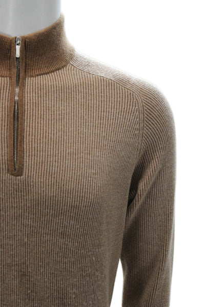Peter Millar Mens Pullover Sweater Brown Mock Neck Merino Wool Size L