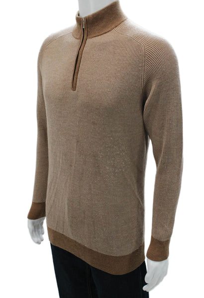 Peter Millar Mens Pullover Sweater Brown Mock Neck Merino Wool Size L