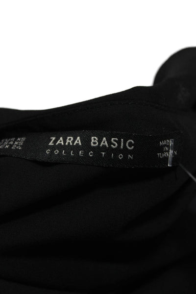 Zara Women Basic V-Neck Sleeveless Black Polyester Blouse Size XS