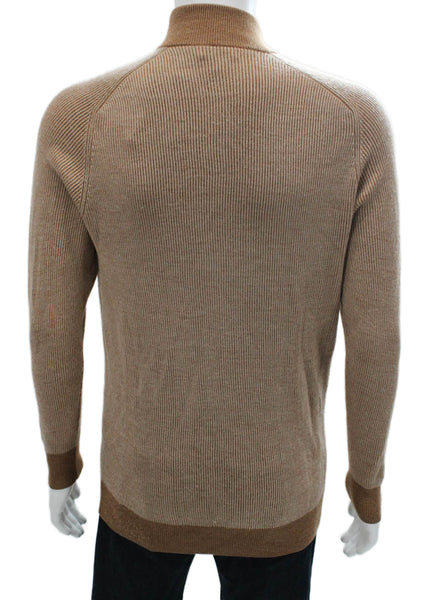 Peter Millar Mens Pullover Sweater Brown Mock Neck Merino Wool Size L