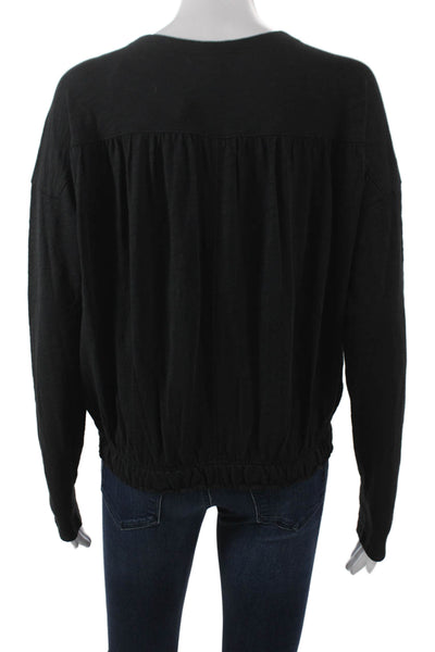Lilla P Women Black Cotton V-Neck Long Sleeve Basic T-Shirt Size M
