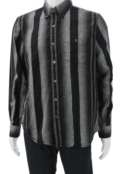 Todd Snyder Mens Cotton Striped Collar Button Down Shirt Black Combo Size L