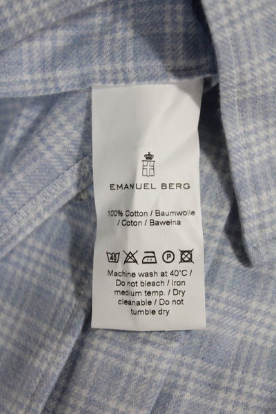 Emanuel Berg Mens Collared Button-Up Check Shirt Blue Cotton Long Sleeve Size S