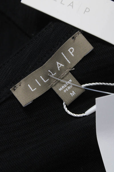Lilla P Women Black Cotton V-Neck Long Sleeve Basic T-Shirt Size M