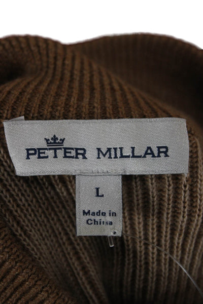 Peter Millar Mens Pullover Sweater Brown Mock Neck Merino Wool Size L