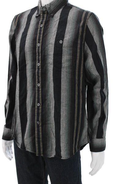 Todd Snyder Mens Cotton Striped Collar Button Down Shirt Black Combo Size L