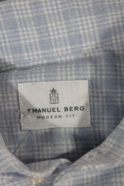 Emanuel Berg Mens Collared Button-Up Check Shirt Blue Cotton Long Sleeve Size S
