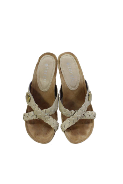 Taryn by Taryn Rose Womens Leather Braided Detail Wedges Beige Size 8