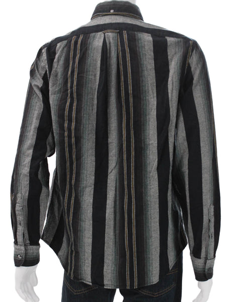 Todd Snyder Mens Cotton Striped Collar Button Down Shirt Black Combo Size L