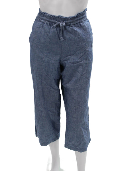 J Crew Womens Cropped Cotton Drawstring Solid Pants Blue Size 6P