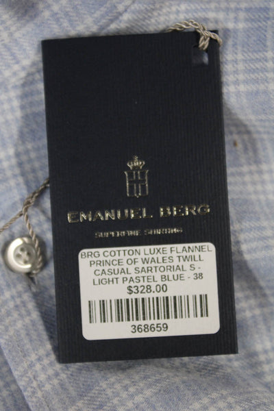 Emanuel Berg Mens Collared Button-Up Check Shirt Blue Cotton Long Sleeve Size S