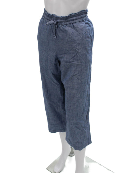 J Crew Womens Cropped Cotton Drawstring Solid Pants Blue Size 6P