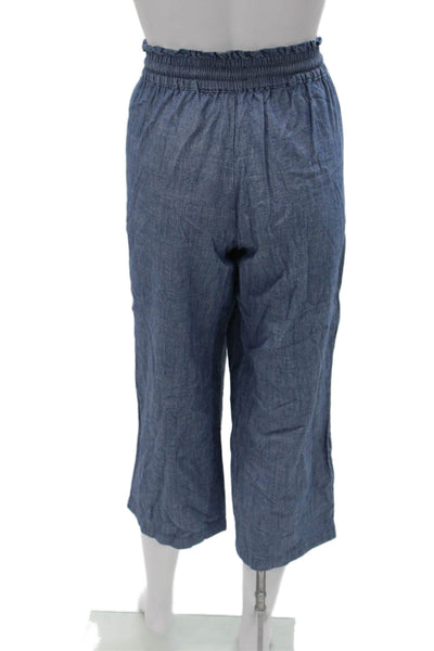 J Crew Womens Cropped Cotton Drawstring Solid Pants Blue Size 6P