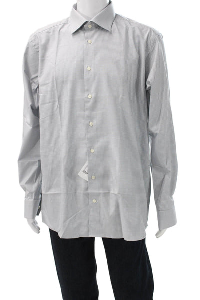 Eton Mens Collared Check Cotton Long Sleeve Button Up Shirt Gray Size L