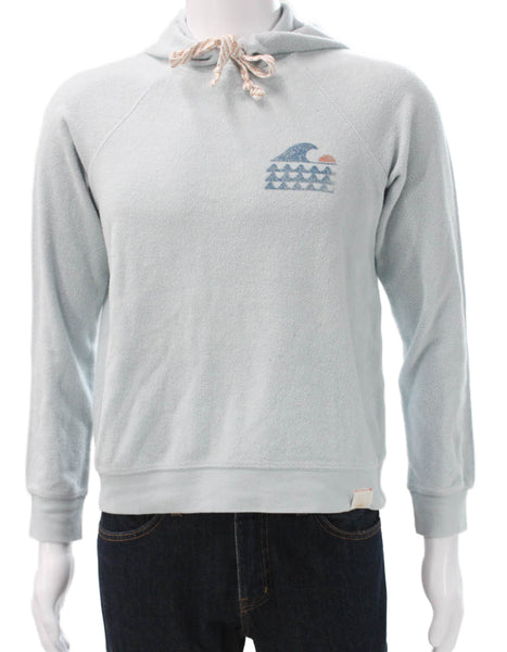 Faherty Mens Pullover Hoodie Blue Graphic Organic Cotton Drawstring Size S
