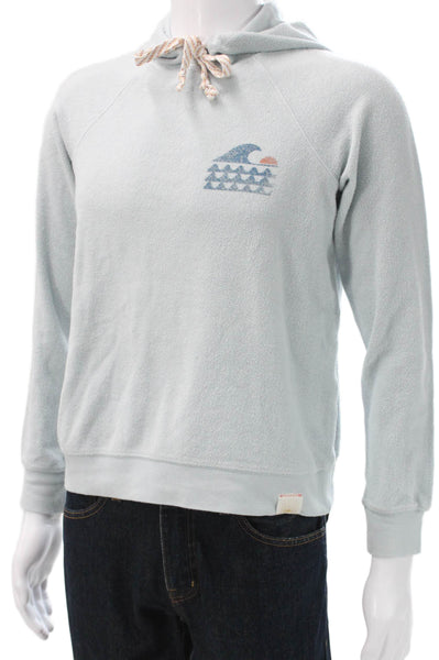 Faherty Mens Pullover Hoodie Blue Graphic Organic Cotton Drawstring Size S