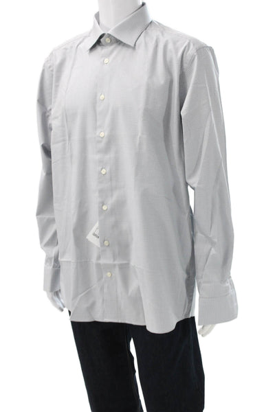 Eton Mens Collared Check Cotton Long Sleeve Button Up Shirt Gray Size L
