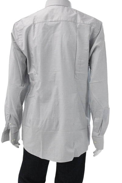 Eton Mens Collared Check Cotton Long Sleeve Button Up Shirt Gray Size L