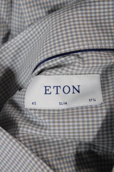 Eton Mens Collared Check Cotton Long Sleeve Button Up Shirt Gray Size L