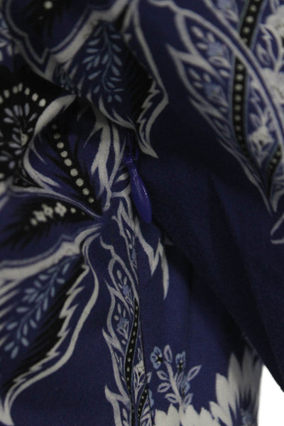 Etro Women Maxi Dress Blue Floral Cotton Collared 3/4 Sleeve Long Zip Size 44