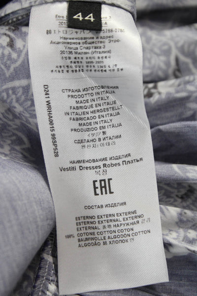 Etro Women Maxi Dress Blue Floral Cotton Collared 3/4 Sleeve Long Zip Size 44