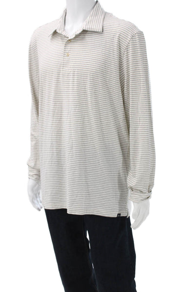 Faherty Mens Polo Shirt White Nylon Long Sleeve Collared Button Size XL