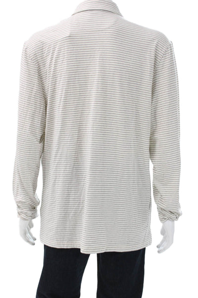 Faherty Mens Polo Shirt White Nylon Long Sleeve Collared Button Size XL